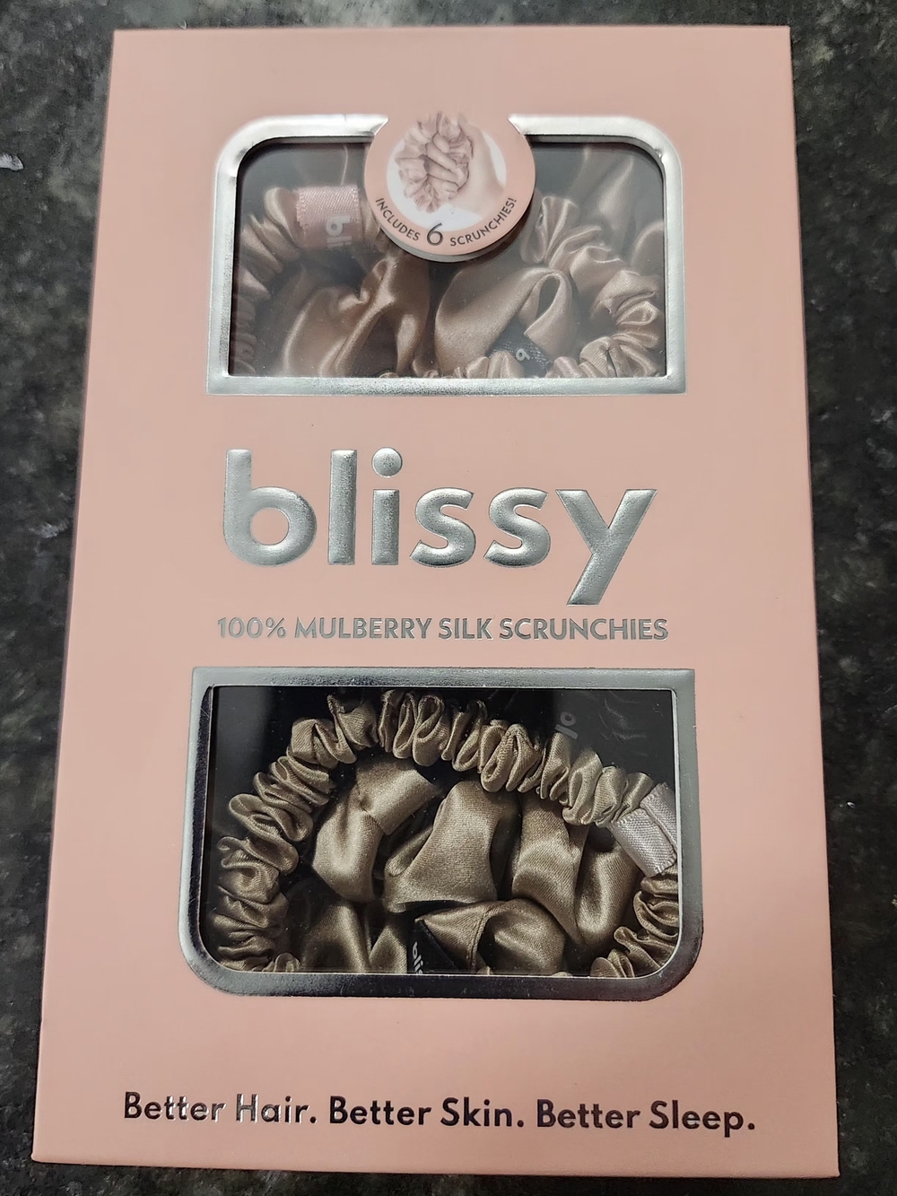 Blissy Silk Scrunchies - Black, Rose Gold, Taupe
